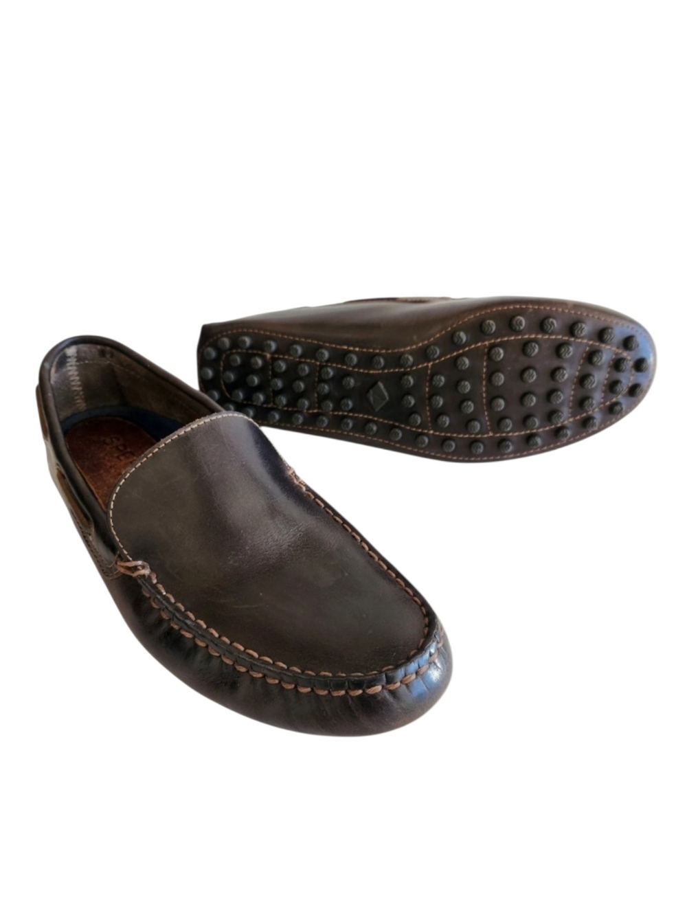 Sperry Top Sider Driver Leather Slide On Loafer Boat Shoe Sz 10 Dark Brown